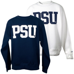 navy & white long sleeve crew sweatshirts with PSU and paw print